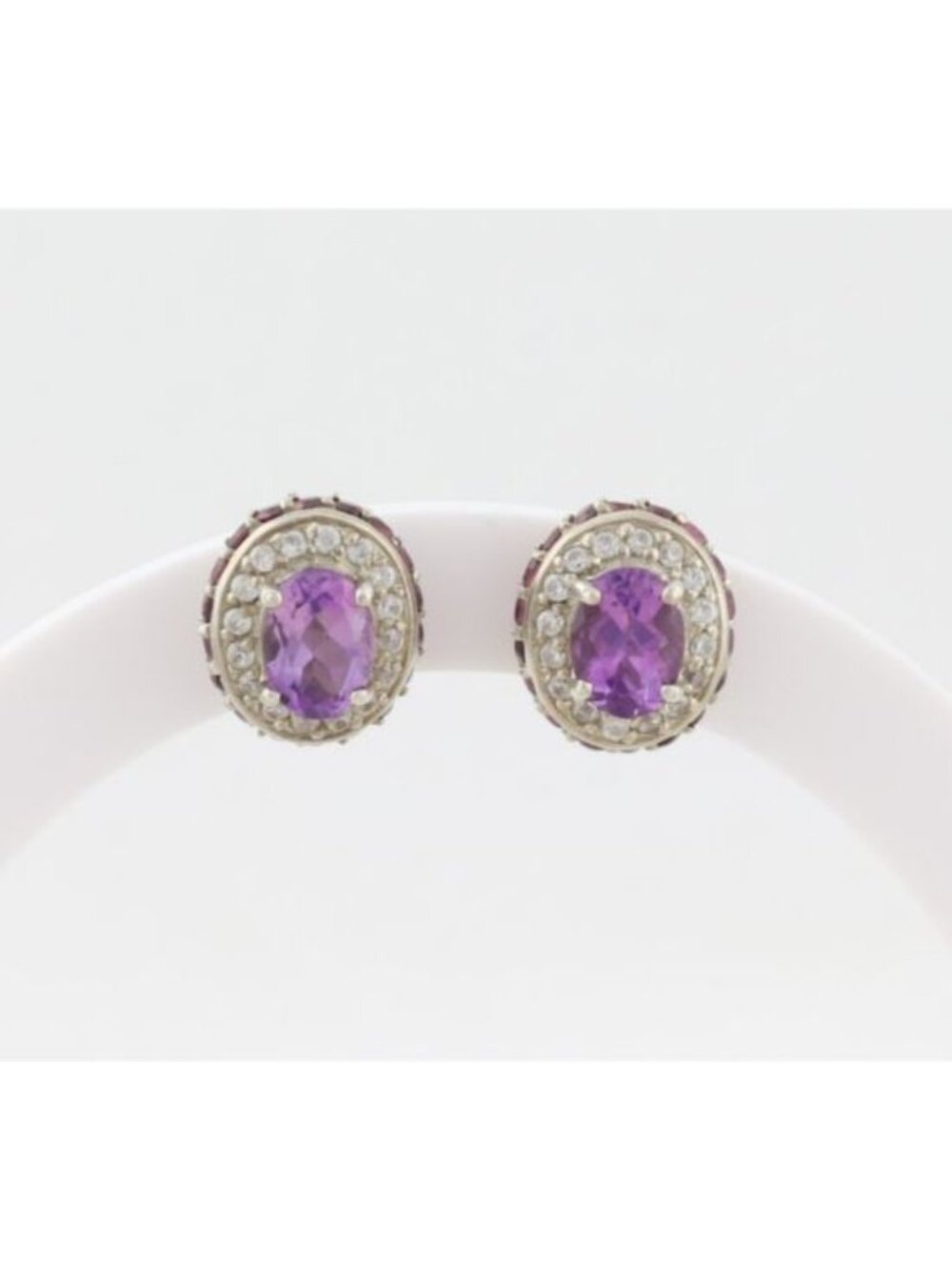 Sterling Silver Natural Amethyst, White Topaz & Garnet Earrings Stud Post 1/2"